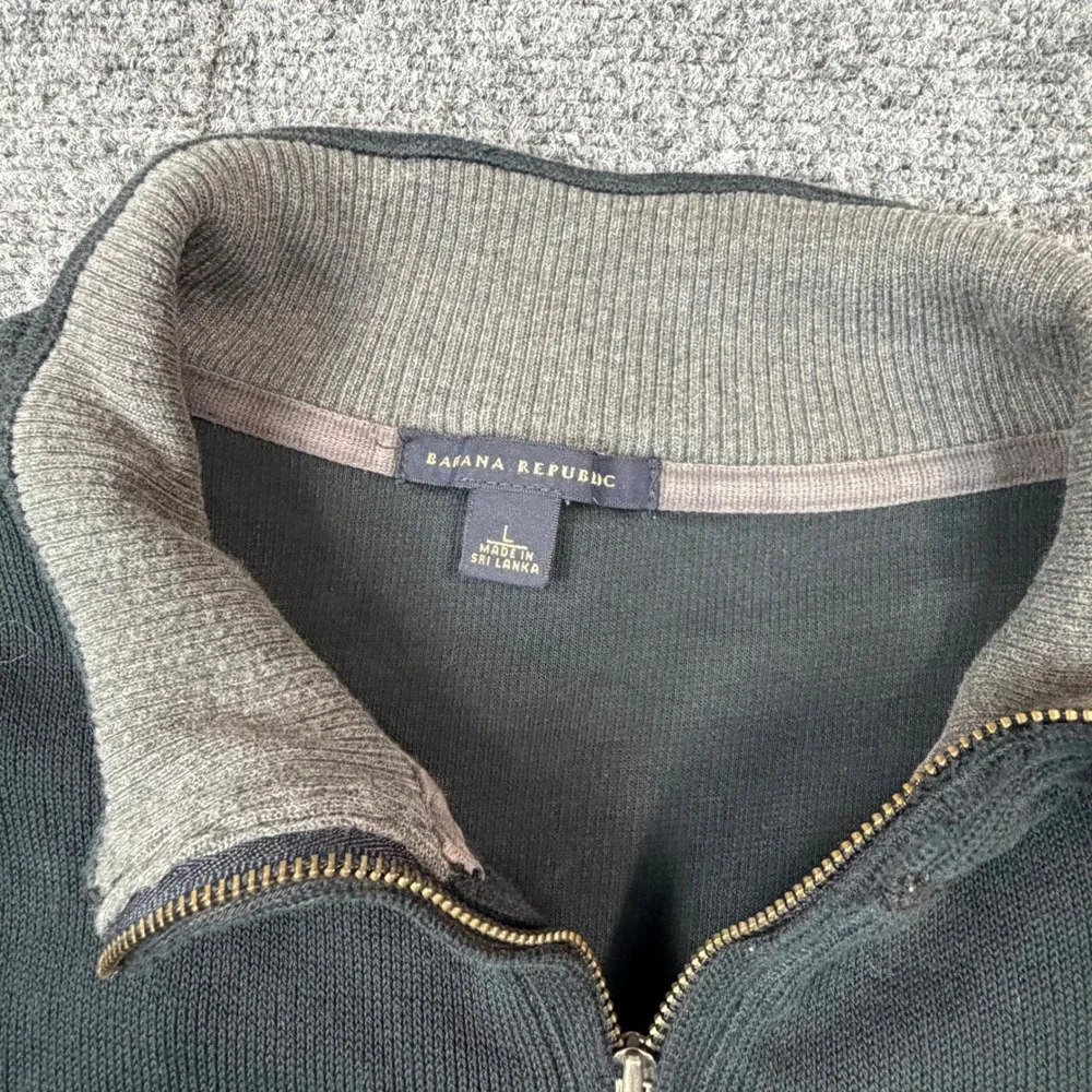 VTG‎ Banana Republic Mens Large Quarter Zip Pullover Sweater Black Grey Collar